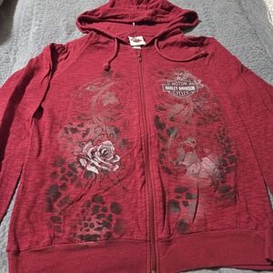 Harley-Davidson Maroon Graphic Zip-Up Hoodie Womens Size S